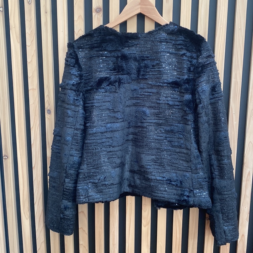 BDB David Bitton Black faux fur sequin jacket